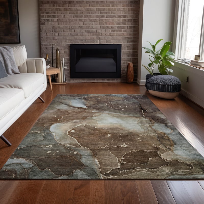 Machine Washable Indoor/ Outdoor Abstract Chantille Rug