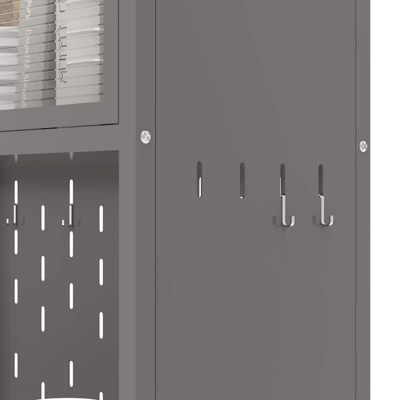 Tall Kitchen Pantry Cabinet Storage Cabinet with 6 Level Flip Door, Pegboard Metal Buffet Cabinet, Anti-Tip Hutch