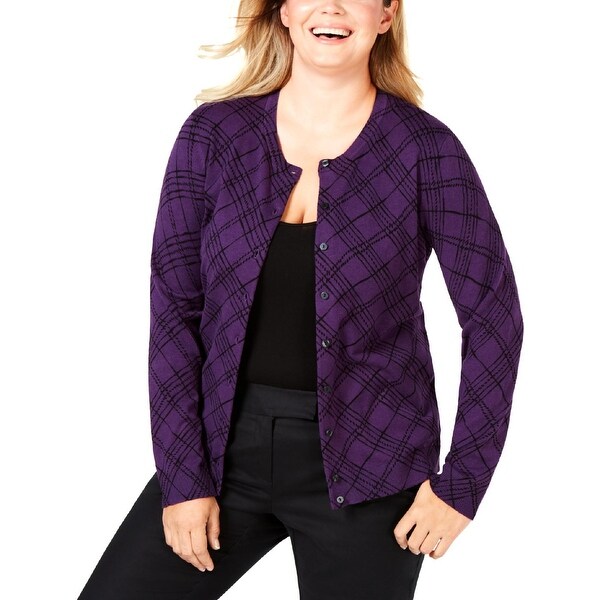 purple plaid cardigan