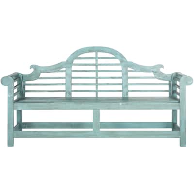 SAFAVIEH Outdoor Living Khara Beach House Blue Bench - 76.8"x23.2"x40.6"
