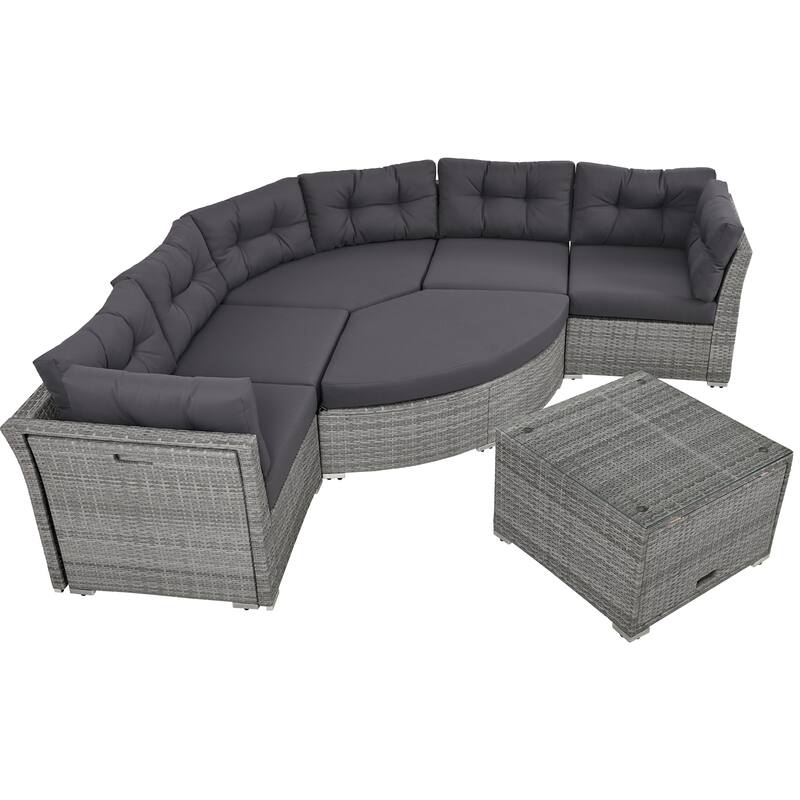 Modular Sectional Daybed Rattan Frame Seating Group Conversation Sets