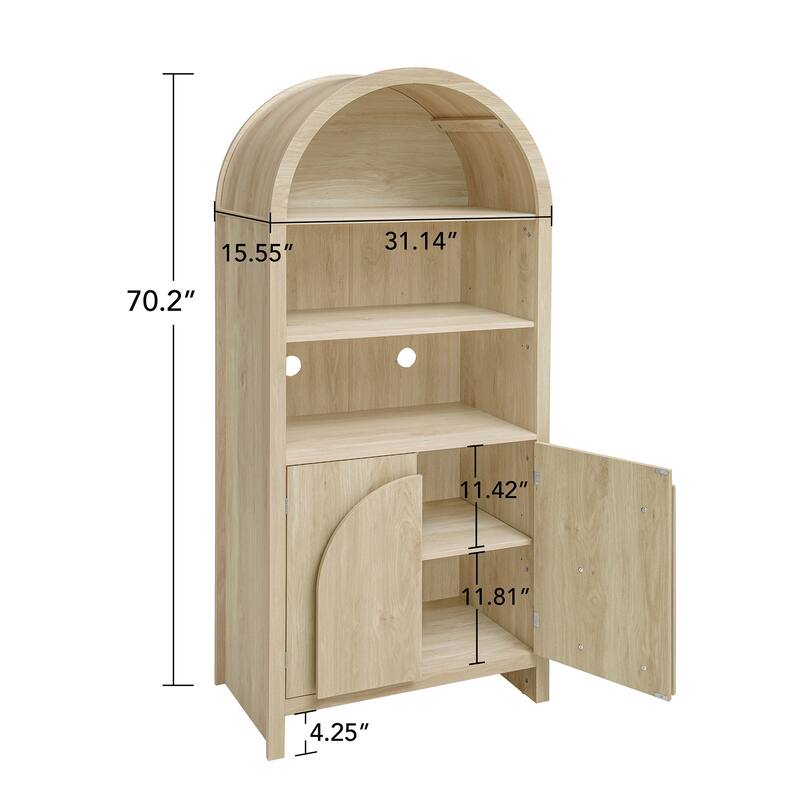 Arched Kitchen Cabinet with Fan-Shaped Handles, Wood Storage Cabinets, Accent Cabinet with Adjustable Shelves