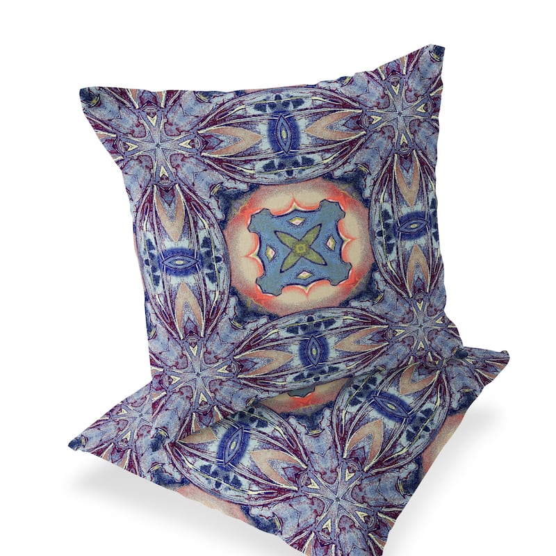 HomeRoots Set of Two 16" X 16" Blue and Pink Blown Seam Floral Indoor Outdoor Throw Pillow - 16.00' X '16.00' X '5.00