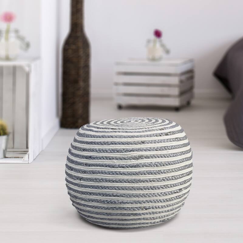 HomeRoots 20" Gray Jute Ottoman