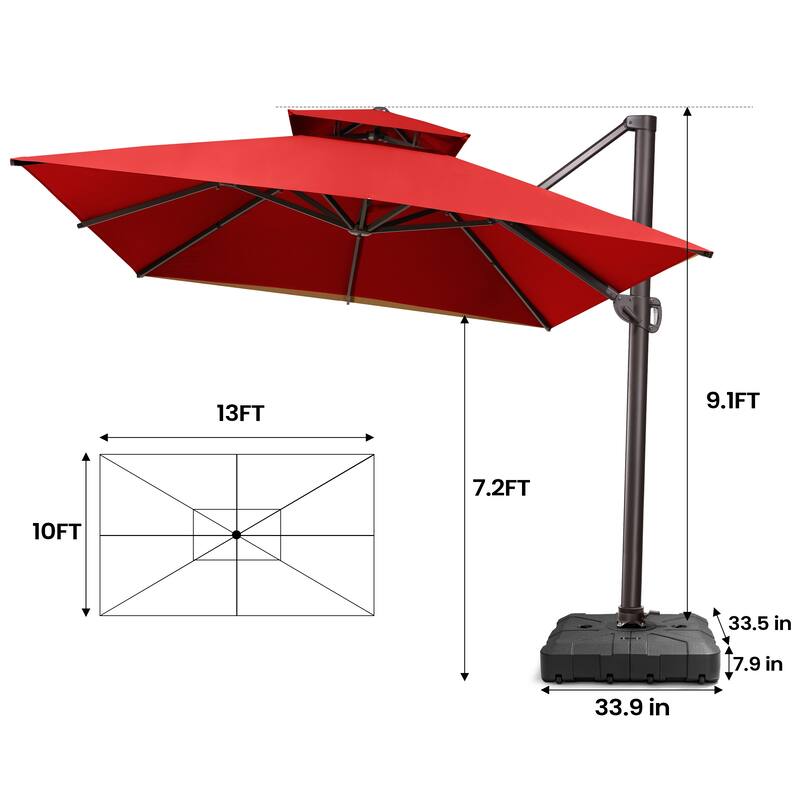 Pellebant 10 X 13 Feet Outdoor Cantilever Umbrella with Base