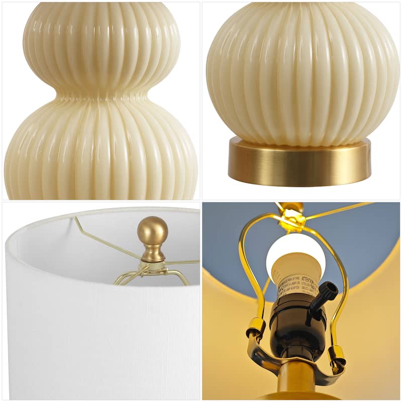 Lorena 20" Ribbed Metal/Glass LED Table Lamp, by JONATHAN Y