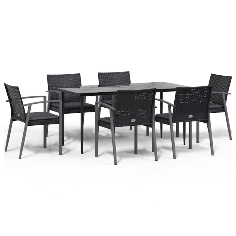 vidaXL Patio Dining Set Table and Chair with Cushions Poly Rattan and Steel