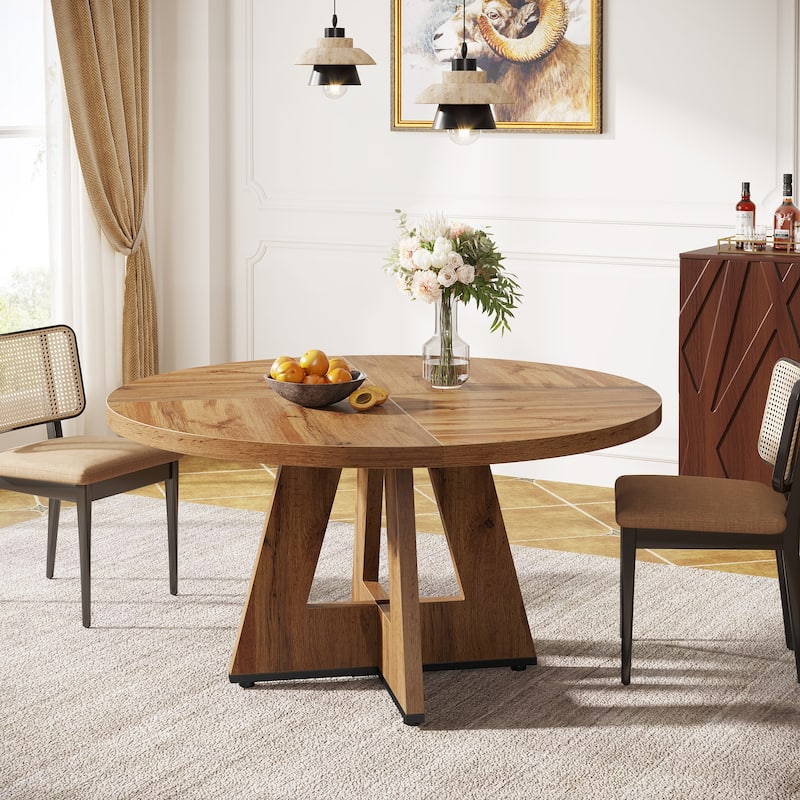 47 Inch Round Dining Table for 4, Wood Farmhouse Dinner Dinning Table for Kitchen Dining Living Room - Natural