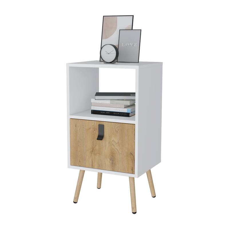 White and Macadamia Tall Nightstand with Open Shelf