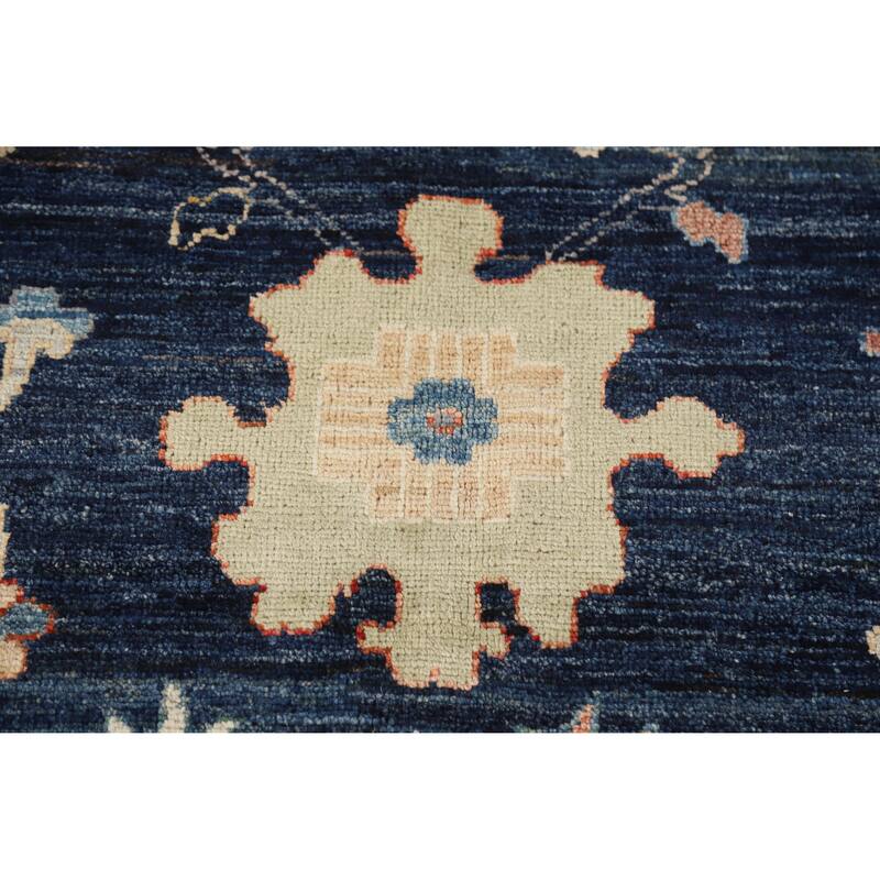 Hand Knotted Oriental 100% Wool Carpet Transitional All-Over Navy Blue & Blues Oushak Area Rug - 9' 9'' X 8' 2''