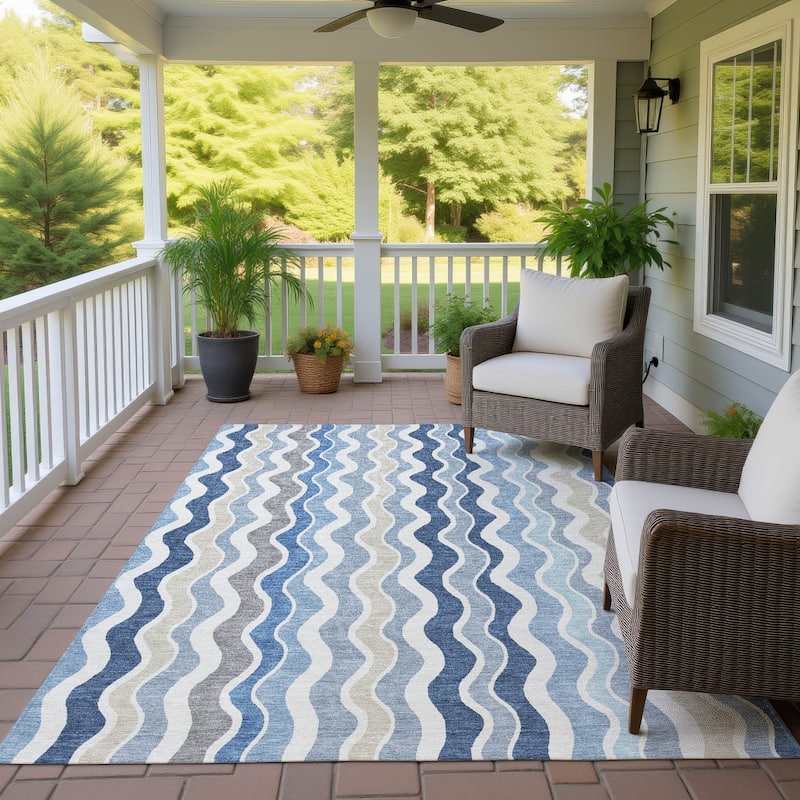 Machine Washable Indoor/ Outdoor Funky Stripe Chantille Rug