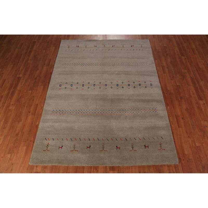 Tribal Gabbeh Oriental Rug Hand-Knotted Multi-Color Wool Carpet - 5'9" x 8'0"