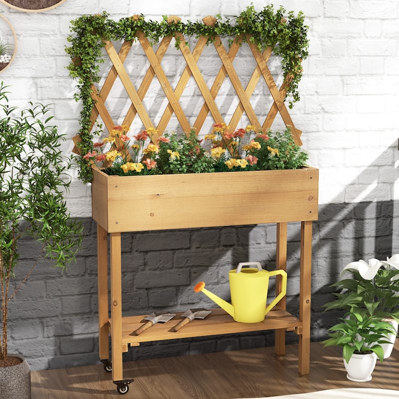 Raised Garden Bed with Trellis Wood Elevated Planter Bed with Legs