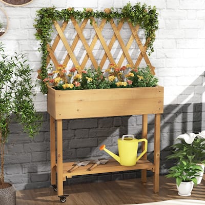 Raised Garden Bed with Trellis Wood Elevated Planter Bed with Legs