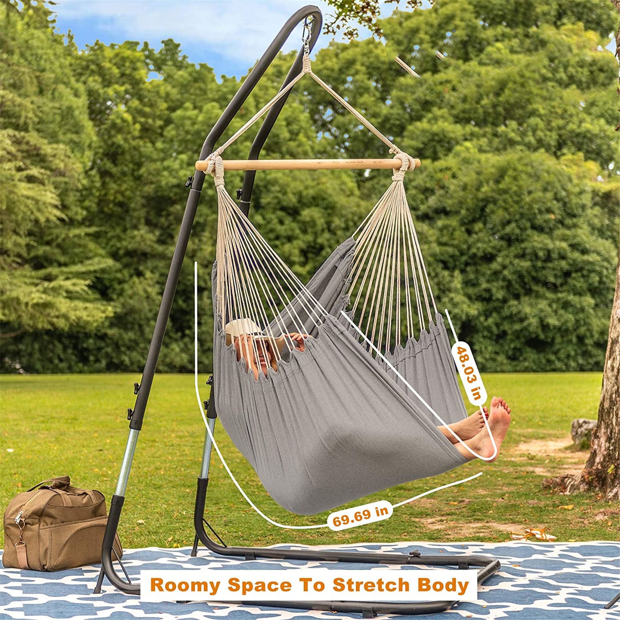 2 Seat Cushions Included with Carrying Bag Quality Cotton Weave Max 330 Lbs Hammock Chair with Hardware Kits for Indoor Outdoor Beige PNAEUT Hammock Chair Hanging Rope Swing 
