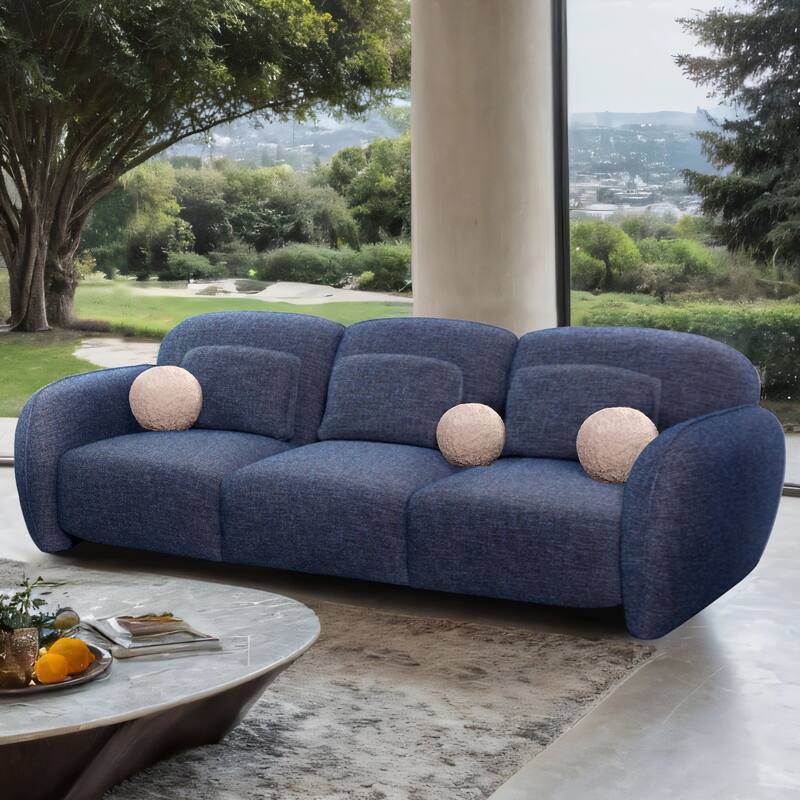 Furniture of America Isren Modern Chenille Sofa with Ball Pillows - Denim Blue