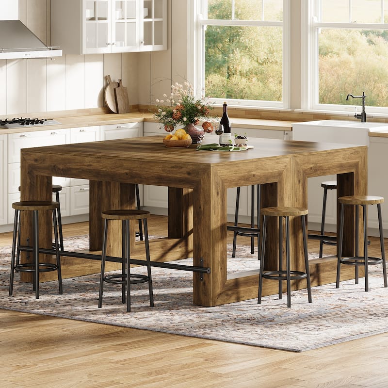 59 Inch Bar Table, Industrial Counter Height Pub Dining Table with Metal Footrest - 27.56"D x 59.06"W x 35.43"H