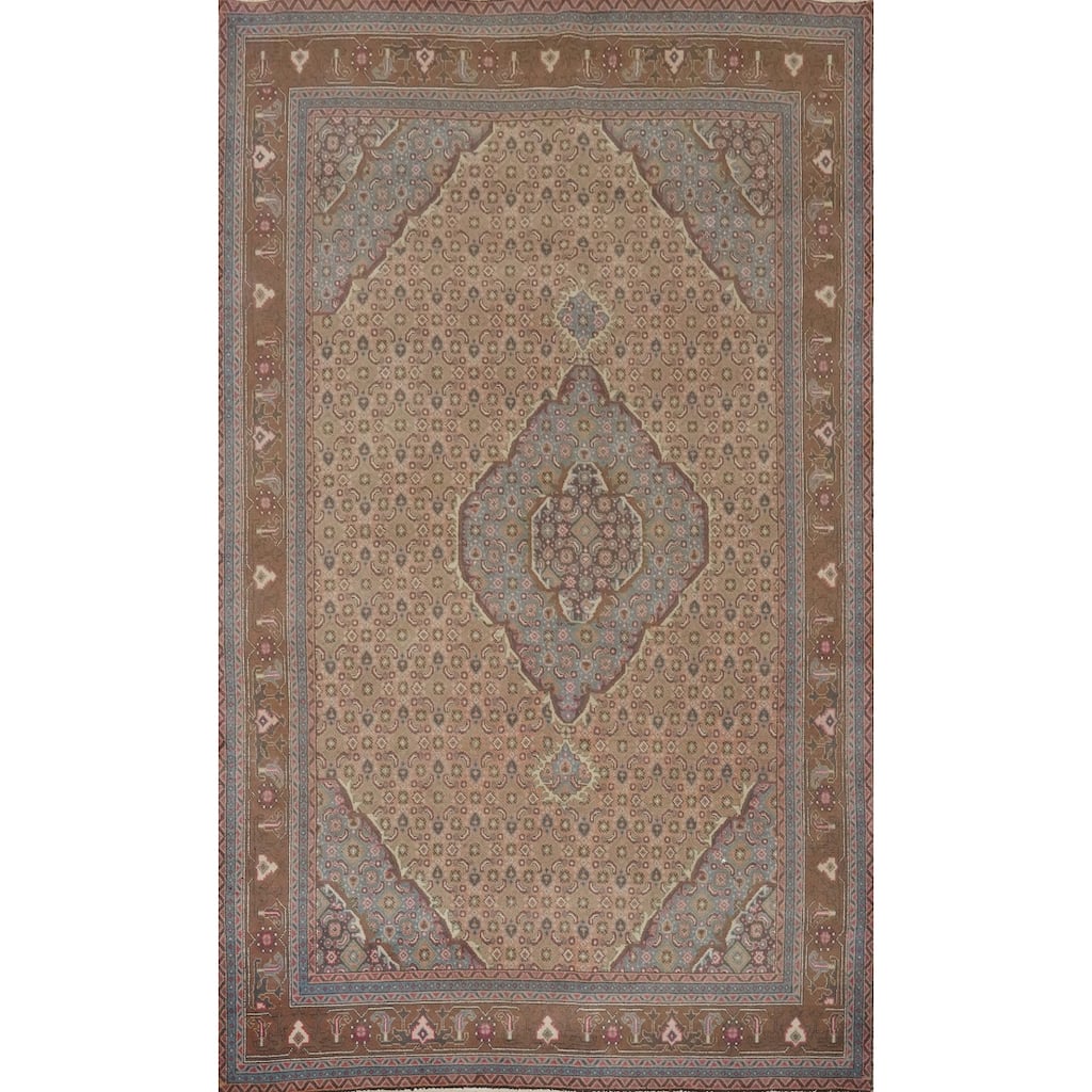Hand Knotted Oriental 100% Wool Carpet Traditional Medallion Brown Tabriz Area Rug - 9' 2'' X 6' 4''