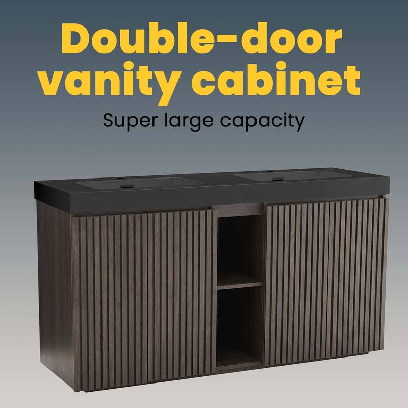 GDFStudio - Galan 60" Freestanding Bathroom Vanity with Quartz Sink, Solf Close Doors, Open Storage Shelf, NO Drain & Faucet