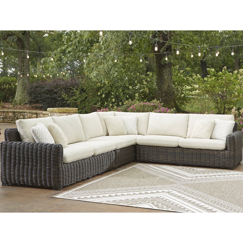Signature Design by Ashley Kimora Brown/Beige 4-Piece Outdoor Sectional - 141" W x 109" D x 31" H