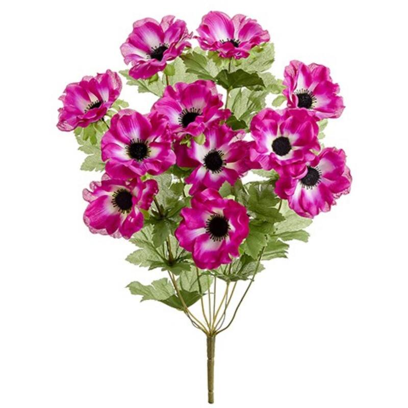 Anemone Artificial Floral Bush Spray - 19" - Pink