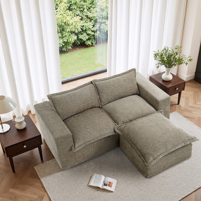 Chenille No Assembly Modular Sectional Sofa Cloud Couch with Ottoman