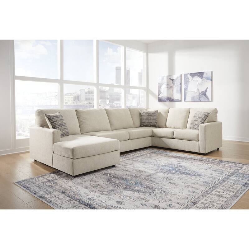 Signature Design by Ashley Edenfield 3-Piece Sectional with Chaise - 139"W x 89"D x 35"H - Right Facing - Linen