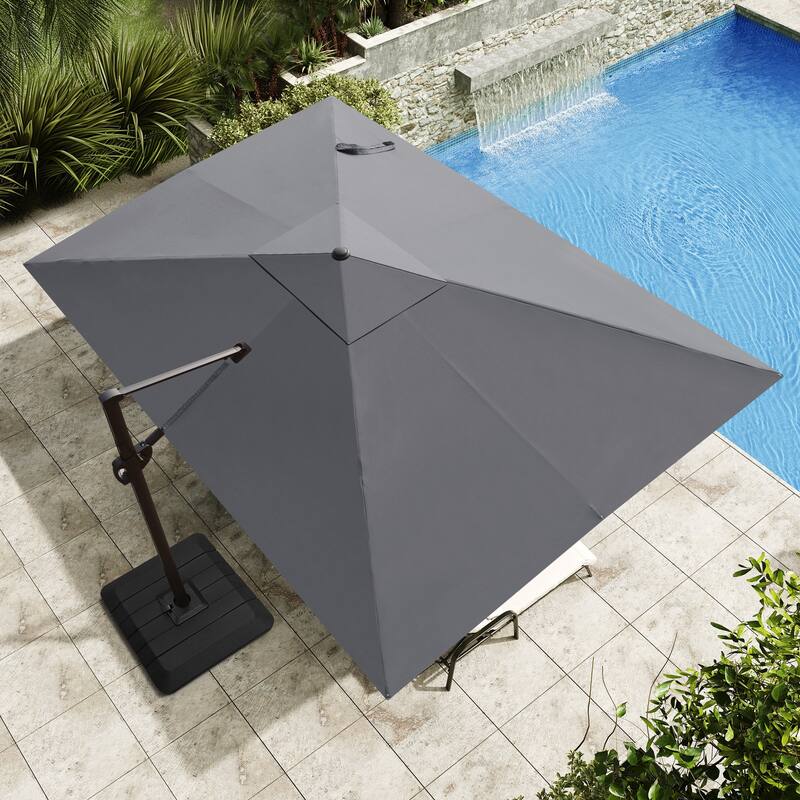 9 x 12 ft Outdoor Patio Cantilever Offset Umbrella with 4 Piece Premium Offset Umbrella Base