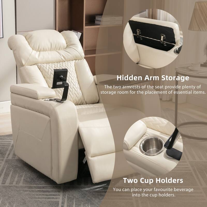 270° Swivel PU Leather Power Recliner with Phone Holder, Cup Holder, USB Port Home Theater Recliner for Living Room