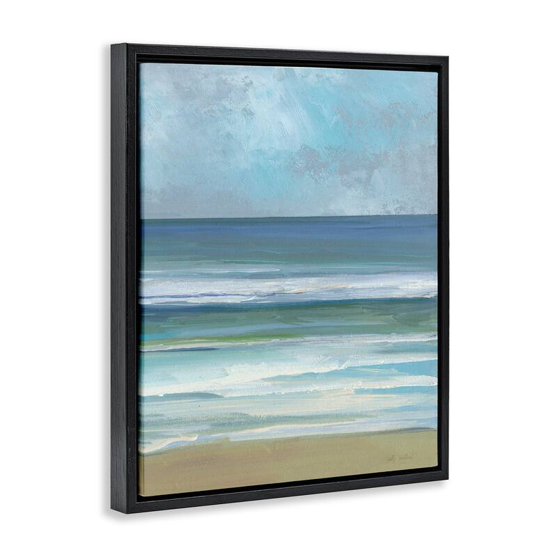 Stupell Calming Blue Waves Impression Framed Floater Canvas Wall Art Design By Sally Swatland