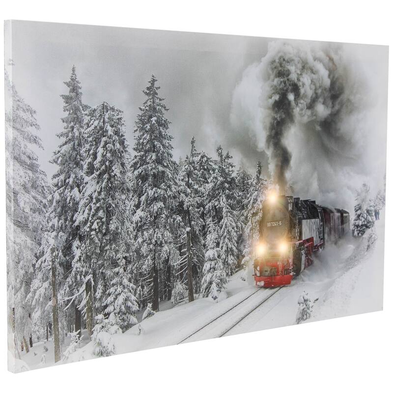Large Fiber Optic LED Lighted Woods Train Canvas Wall Art 23.5 x 15.5