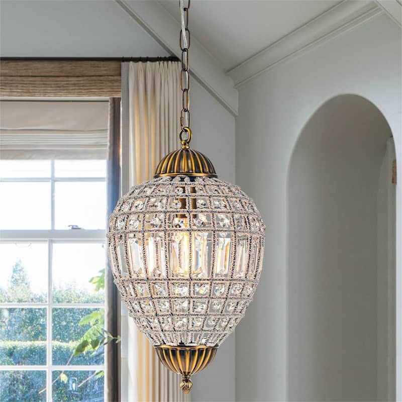 Ennu Retro Antique Sphere Crystal Chandelier Adjustable Dining Room Chandelier - W11.8" - Gold