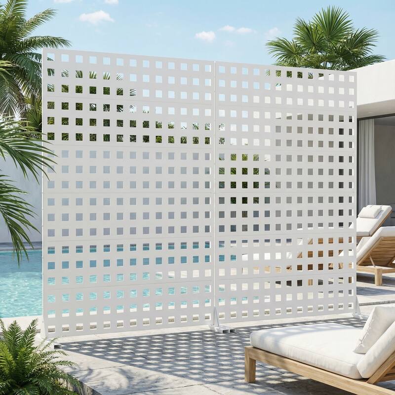 Outdoor Rectangle Privacy Screens Metal Screen Fence Panel Set of 2 - White - 72"x47"