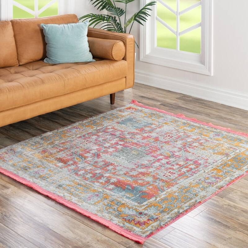 Transitional Laka Collection Area Rug - Pink - 5'5" Square