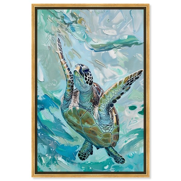Art Remedy Serene Turtle Framed Colorful Coastal 1 Piece Canvas