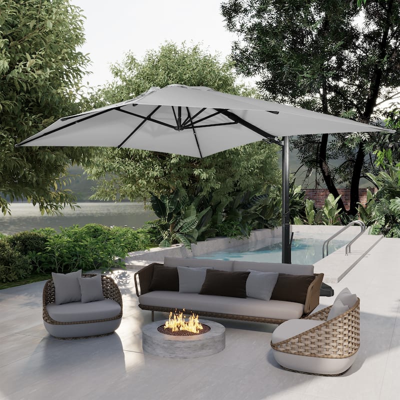 10 x 13ft Patio Rectangular Cantilever Market Umbrella With Stand