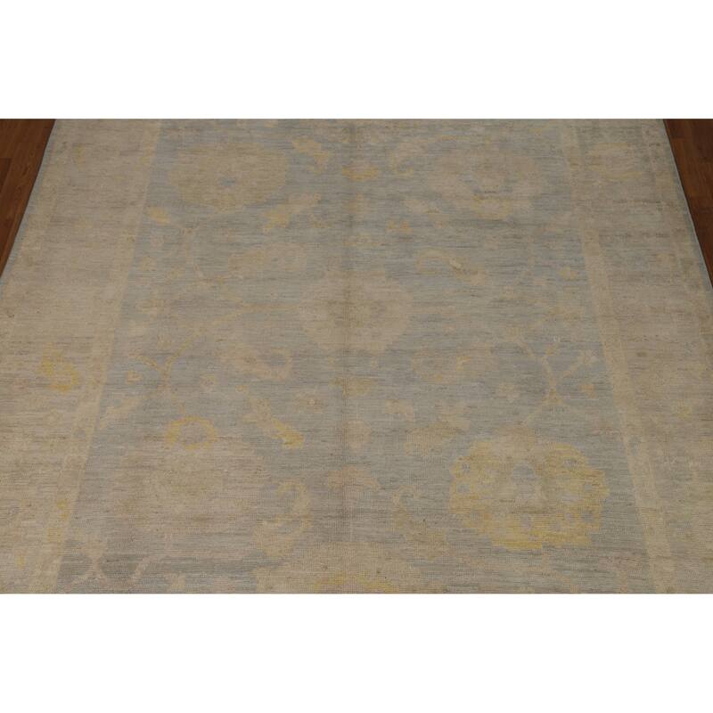 Blue Floral Oushak Turkish Area Rug Hand-Knotted Wool Carpet - 8'4"x 10'0"