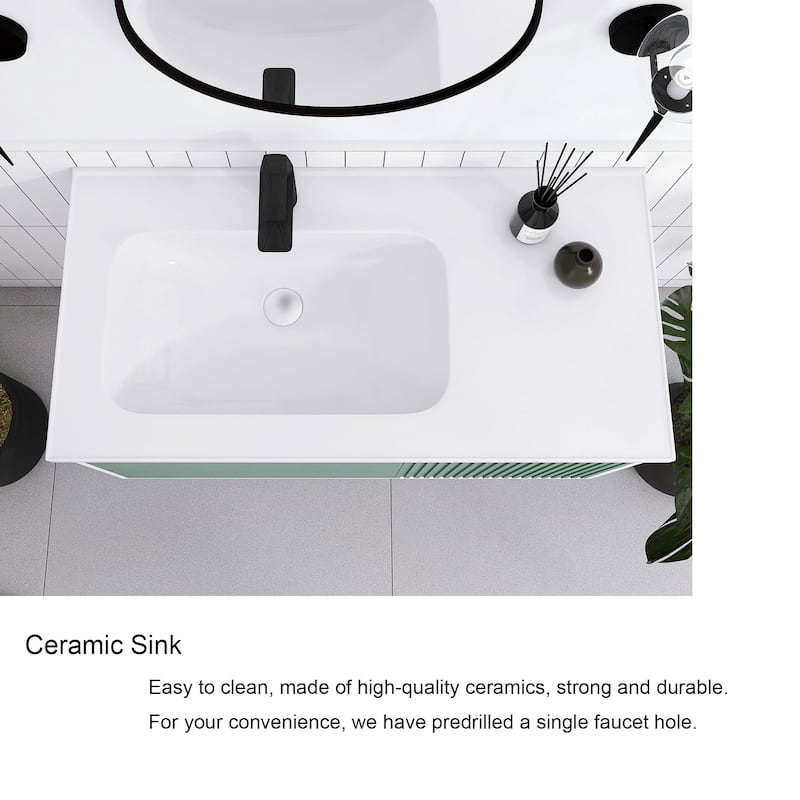 32/36/40 inch Wall Mounted Bathroom Vanity Set in Mint Green with Integrated Ceramic Sink
