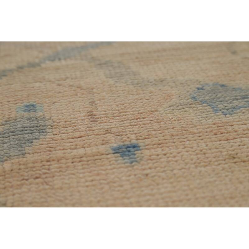 Floral Pink Oushak Turkish Area Rug Hand-Knotted Wool Carpet - 9'7"x 12'0"