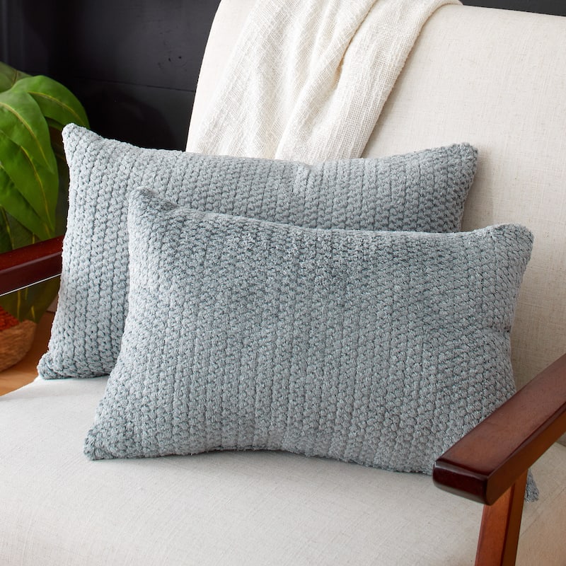 Sorra Home Velvet Shimmer Indoor Textured Knife Edge Lumbar Pillows (Set of 2) - 16 in x 26 in - Sutherland Monument
