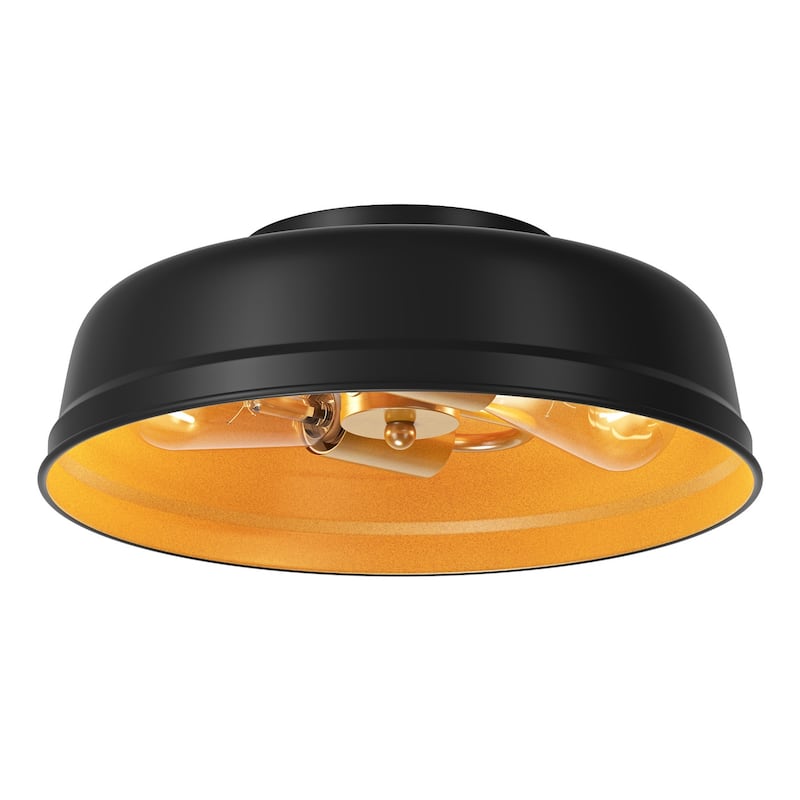 Industrial Black 2-Light Metal Flush Mount Ceiling Light Fixtures for Kitchen