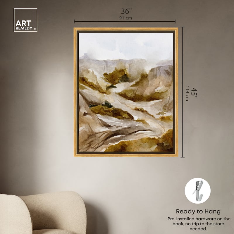 Art Remedy Winter End Rock Mountain Framed Landscape 1 Piece Canvas Wall Art Watercolor Style