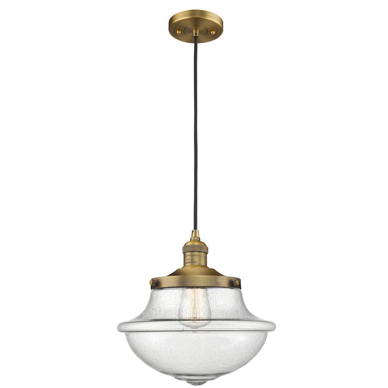 Innovations Lighting Franklin Restoration Oxford - 1 Light 12" Cord Hung Mini Pendant - Brushed Brass/Seedy