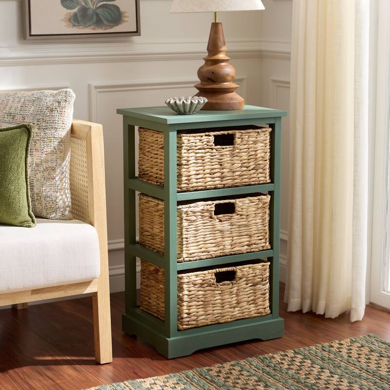 SAFAVIEH Evaline Distressed Black 3 Wicker Basket Storage Unit - 17.3" x 13.4" x 29.5" - 17"W x 13"D x 30"H
