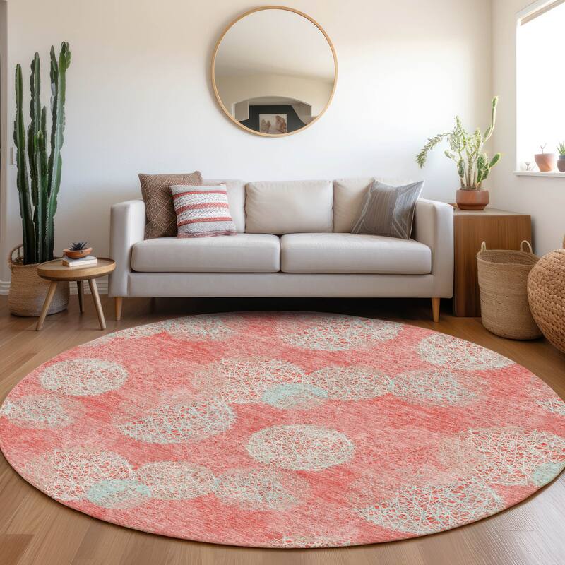 Premium Washable Super Soft Modern Sphere Mayfield Rug - Salmon - 8' x 8'