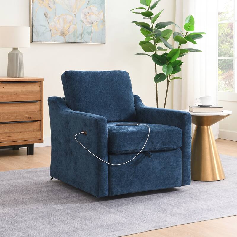 Swivel Arm Chair with Soft Chenille Fabric