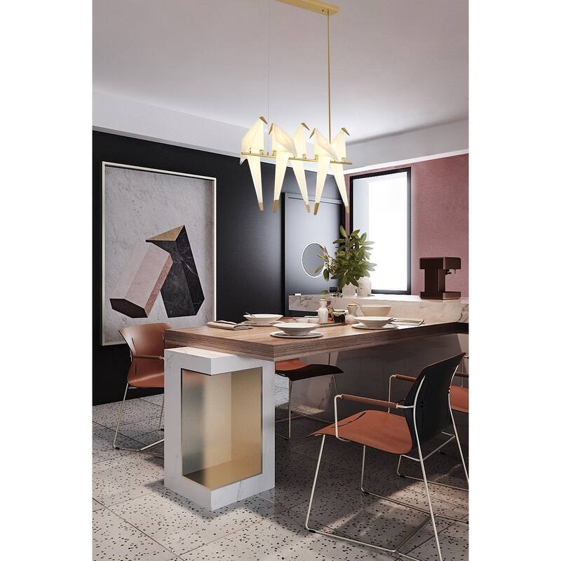 5-Light LED Light of White Birds Sitting on a Gold Framed Arm