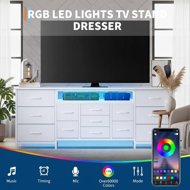 70 Inch Long Dresser TV Stand, Wide 13 Chest, up to 80 Inch