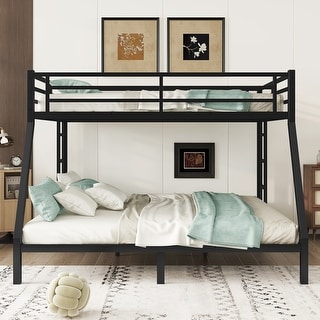 Metal Queen/King Bunk Bed with Dual Ladders, Noise-Free & Storage Space, Black