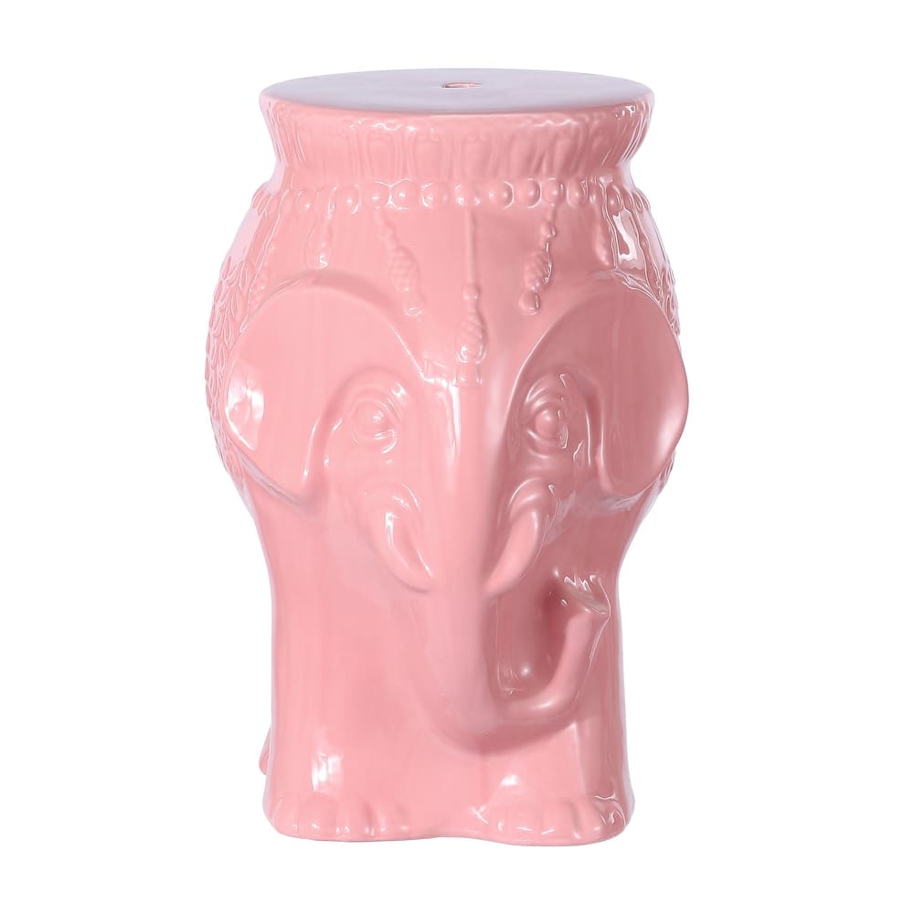 Lucky 18.5" Modern Bohemian Elephant Ceramic Garden Stool, by JONATHAN Y